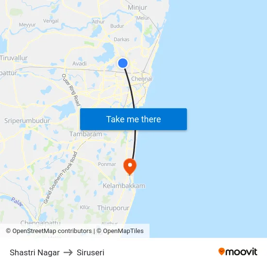 Shastri Nagar to Siruseri map