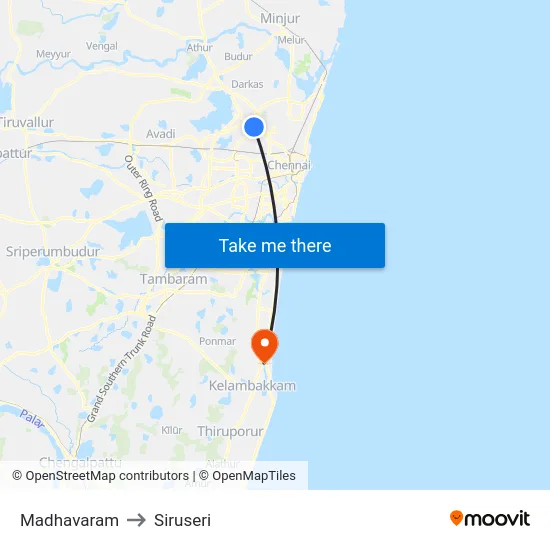 Madhavaram to Siruseri map