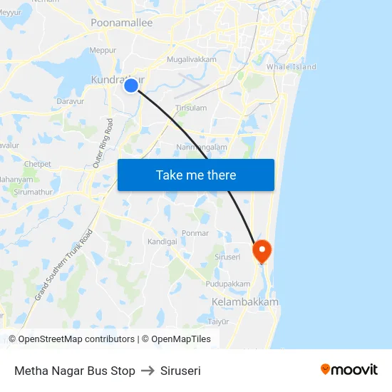 Metha Nagar Bus Stop to Siruseri map