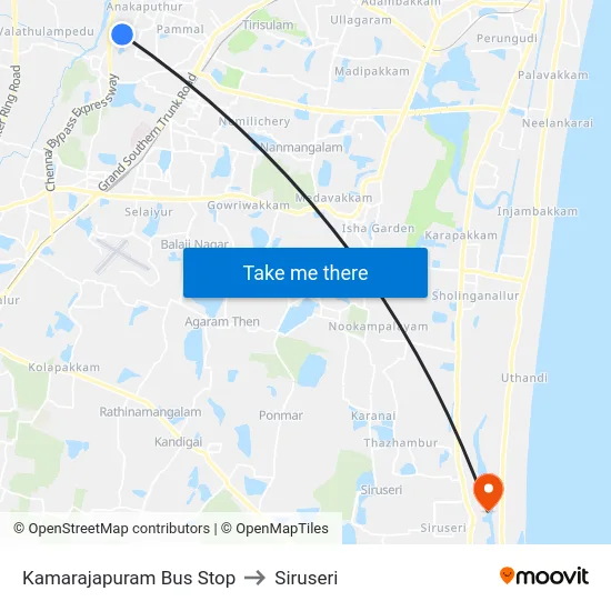 Kamarajapuram Bus Stop to Siruseri map