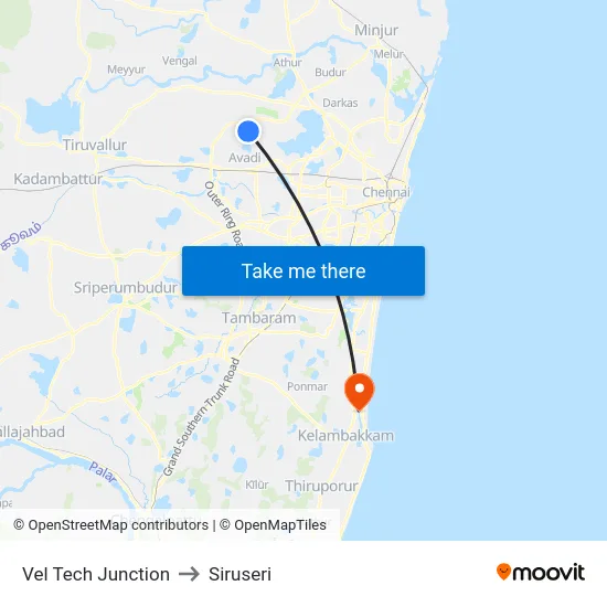 Vel Tech Junction to Siruseri map