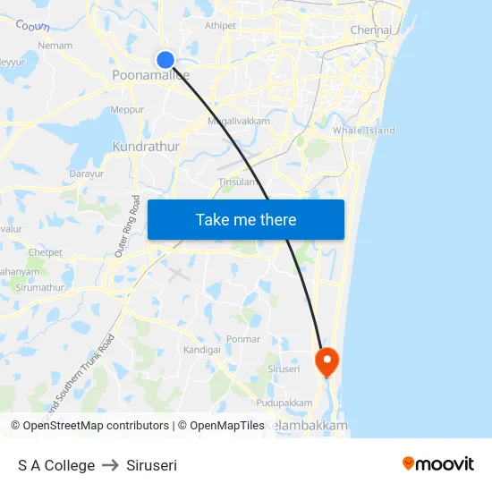 S A College to Siruseri map