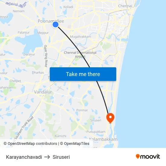 Karayanchavadi to Siruseri map