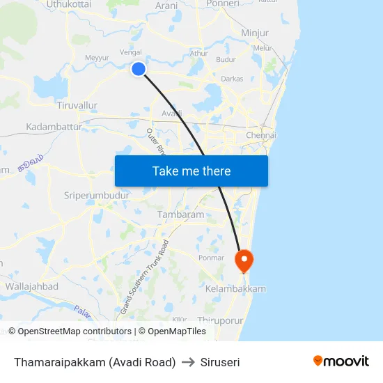 Thamaraipakkam (Avadi Road) to Siruseri map