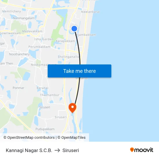 Kannagi Nagar S.C.B. to Siruseri map