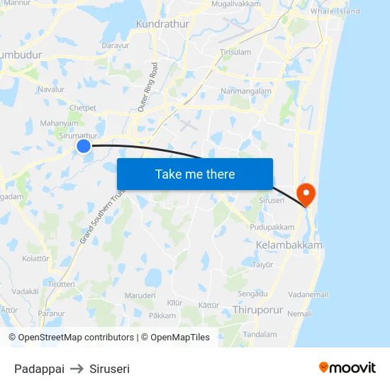 Padappai to Siruseri map