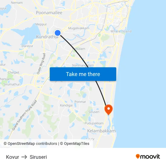 Kovur to Siruseri map