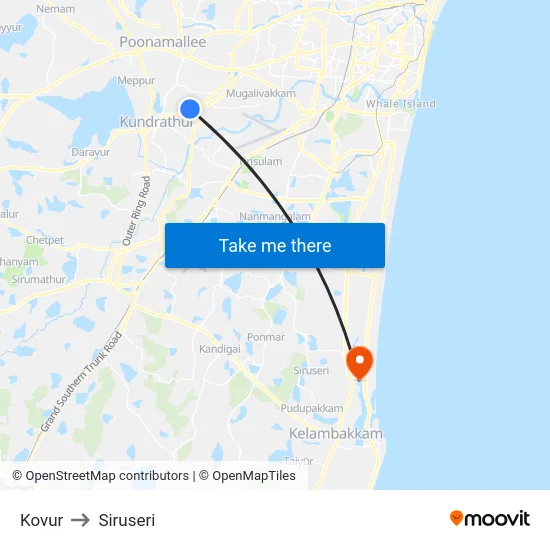 Kovur to Siruseri map