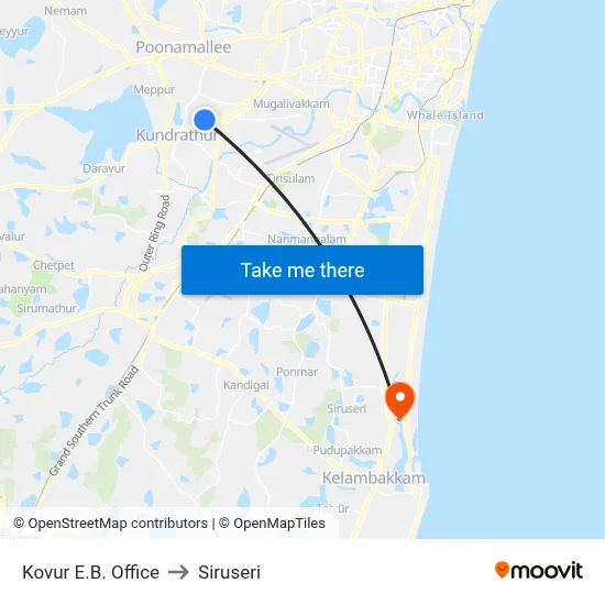 Kovur E.B. Office to Siruseri map