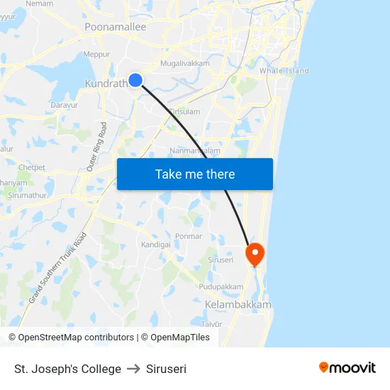 St. Joseph's College to Siruseri map