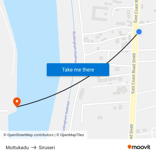 Muttukadu to Siruseri map