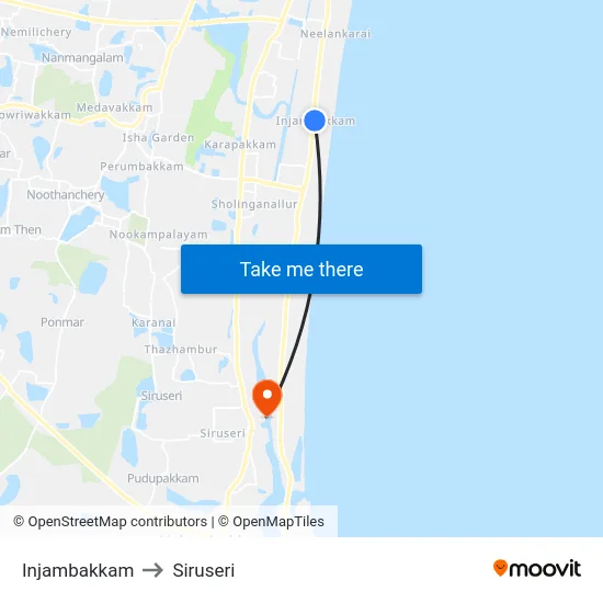 Injambakkam to Siruseri map