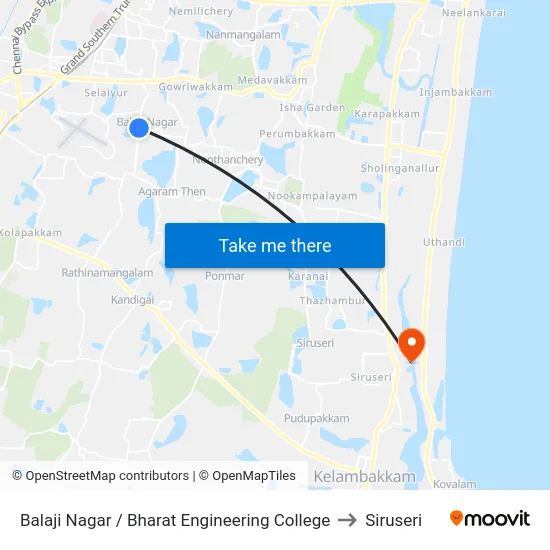 Balaji Nagar / Bharat Engineering College to Siruseri map