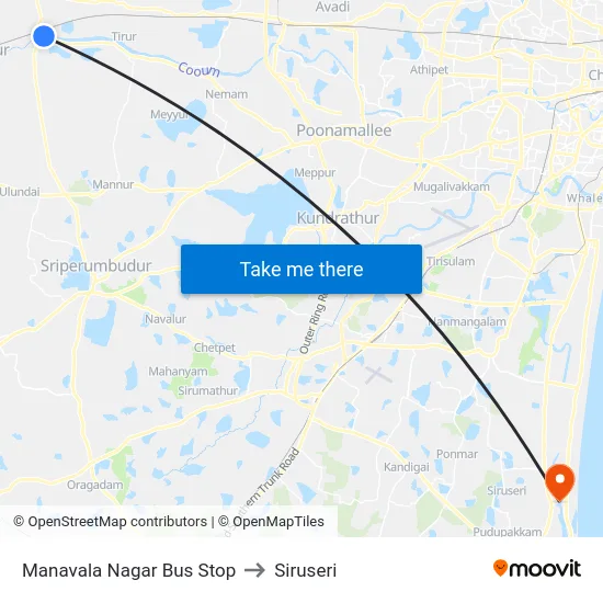 Manavala Nagar Bus Stop to Siruseri map