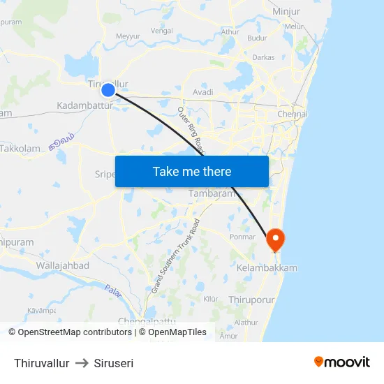 Thiruvallur to Siruseri map