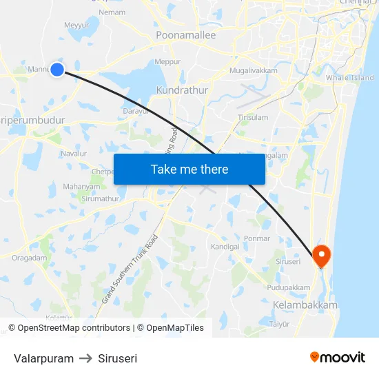 Valarpuram to Siruseri map