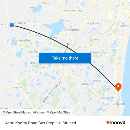 Kattu Koottu Road Bus Stop to Siruseri map