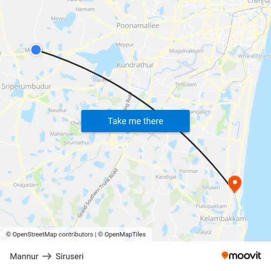 Mannur to Siruseri map