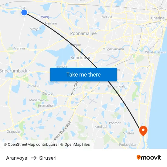 Aranvoyal to Siruseri map