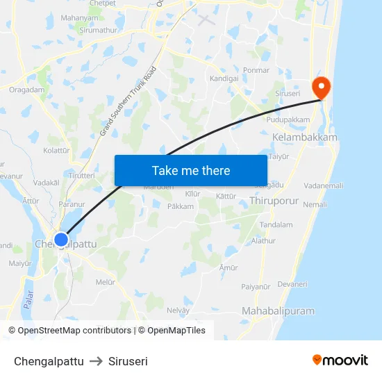 Chengalpattu to Siruseri map
