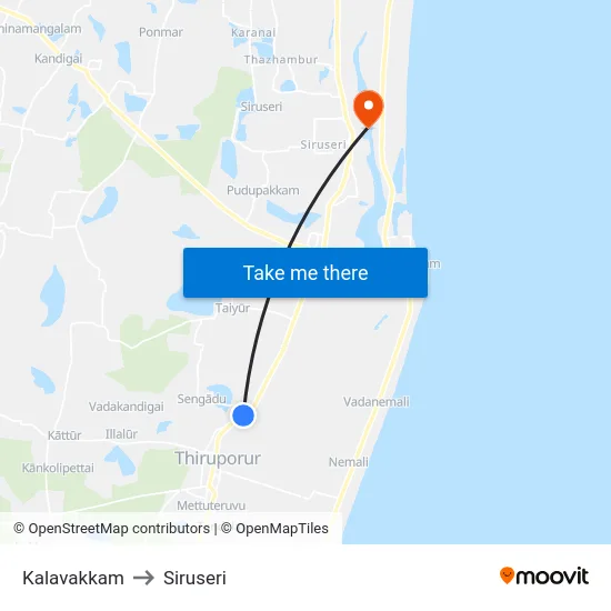 Kalavakkam to Siruseri map