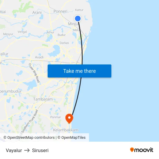Vayalur to Siruseri map