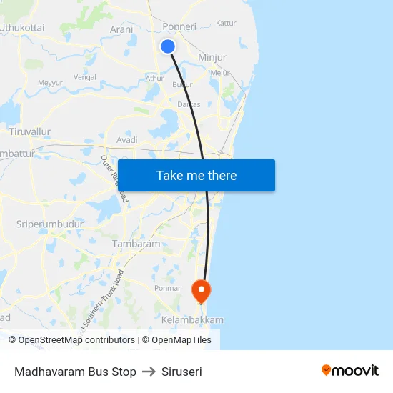 Madhavaram Bus Stop to Siruseri map