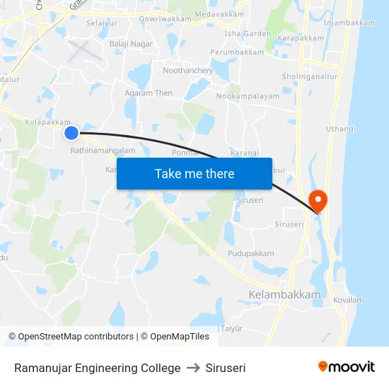 Ramanujar Engineering College to Siruseri map