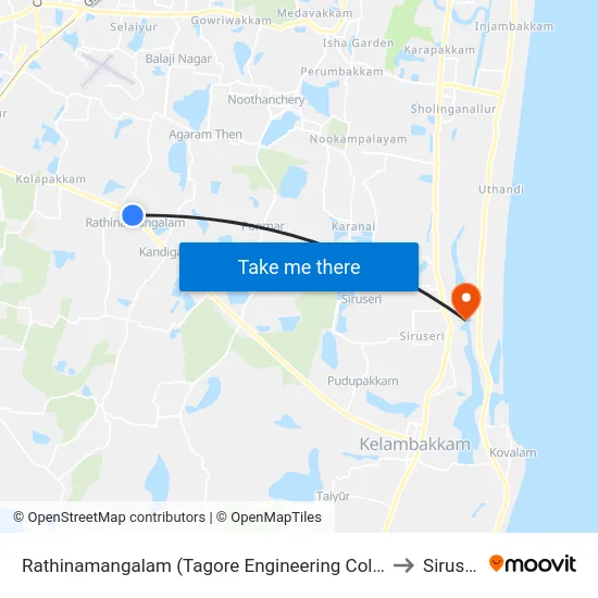 Rathinamangalam (Tagore Engineering College) to Siruseri map