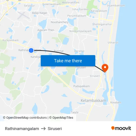 Rathinamangalam to Siruseri map