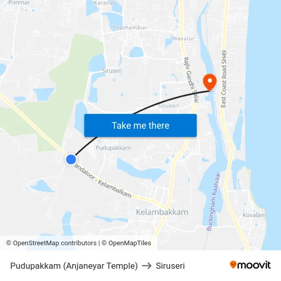 Pudupakkam (Anjaneyar Temple) to Siruseri map