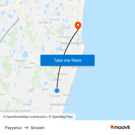 Payyanur to Siruseri map