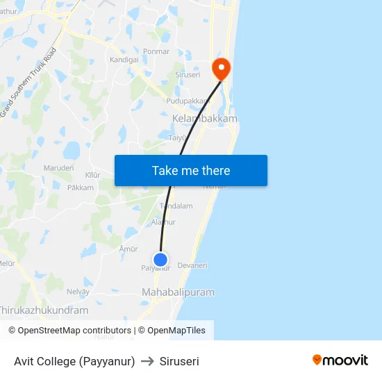 Avit College (Payyanur) to Siruseri map