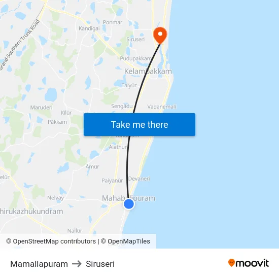 Mamallapuram to Siruseri map