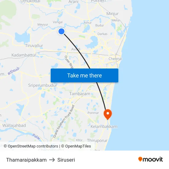 Thamaraipakkam to Siruseri map