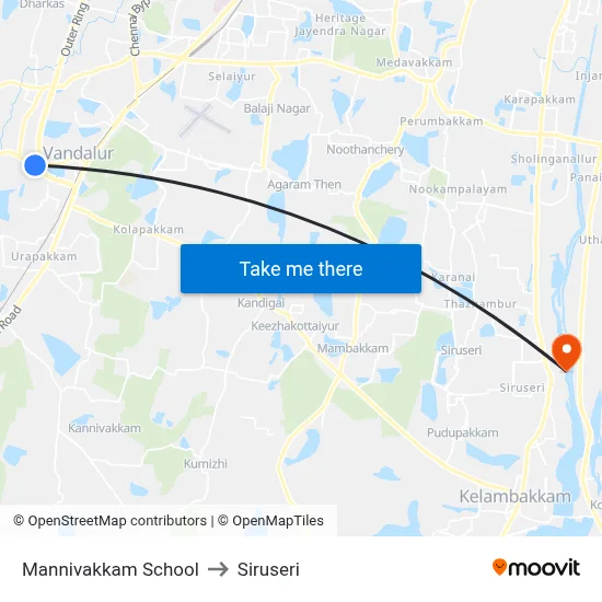 Mannivakkam School to Siruseri map