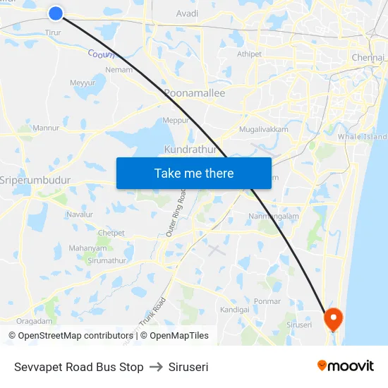 Sevvapet Road Bus Stop to Siruseri map