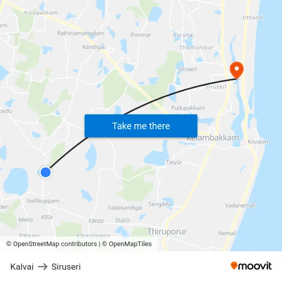Kalvai to Siruseri map