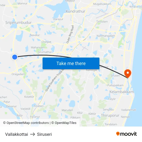 Vallakkottai to Siruseri map