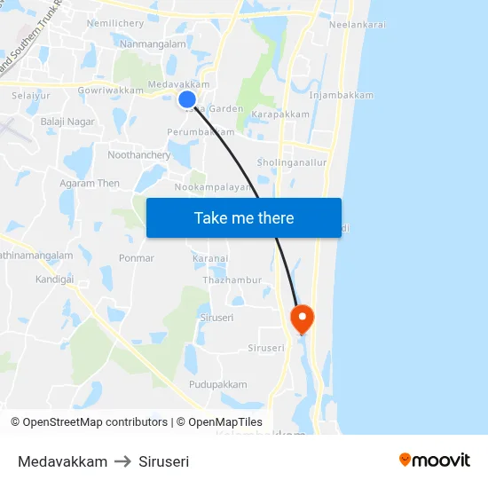 Medavakkam to Siruseri map
