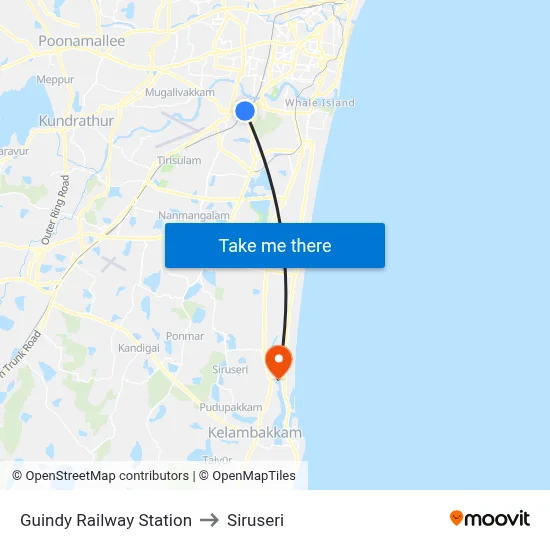 Guindy Railway Station to Siruseri map
