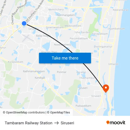 Tambaram Railway Station to Siruseri map