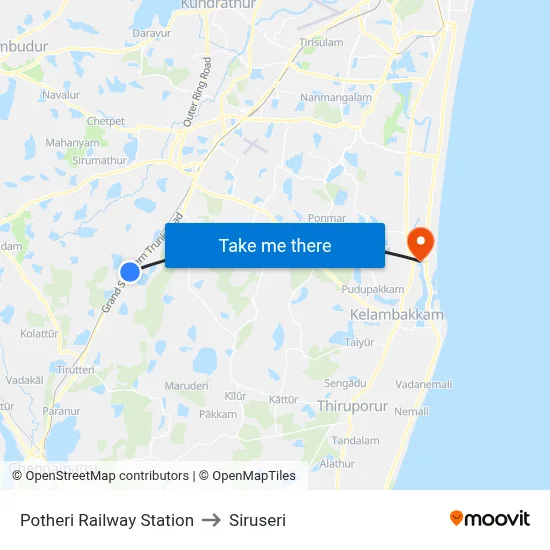 Potheri Railway Station to Siruseri map