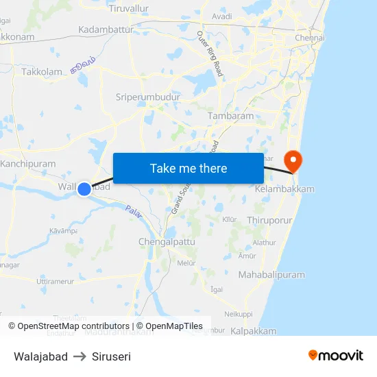 Walajabad to Siruseri map