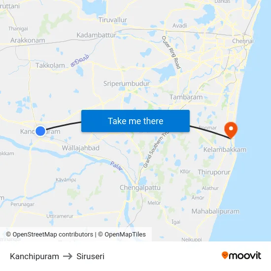 Kanchipuram to Siruseri map