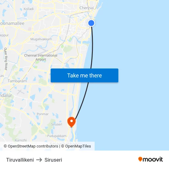 Tiruvallikeni to Siruseri map