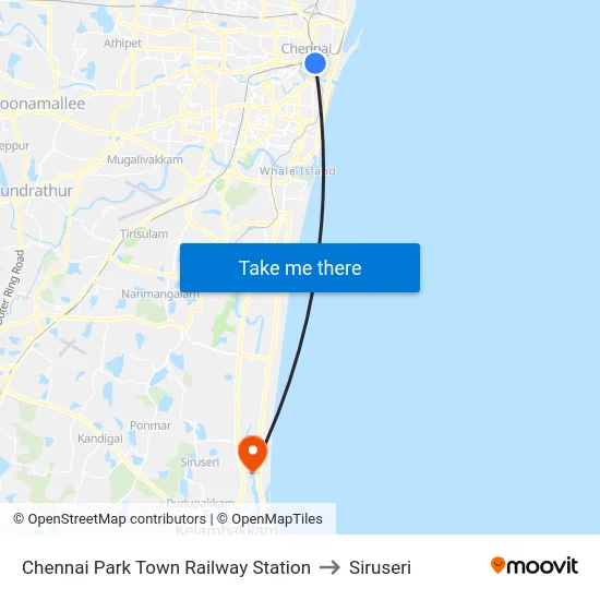 Chennai Park Town Railway Station to Siruseri map