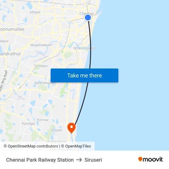 Chennai Park Railway Station to Siruseri map
