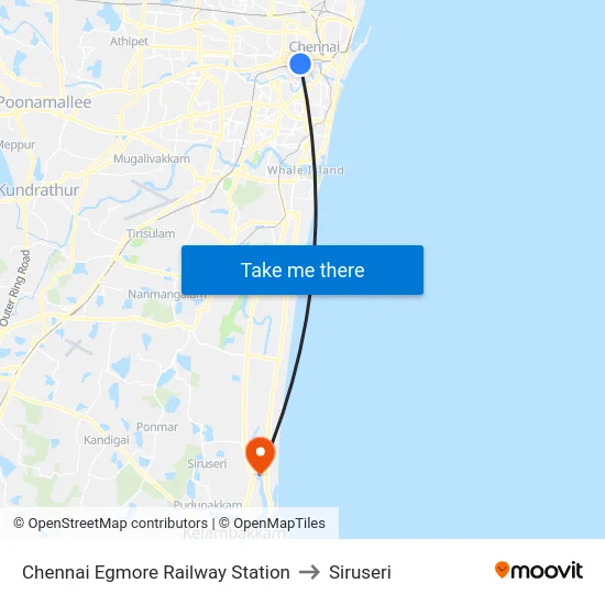 Chennai Egmore Railway Station to Siruseri map