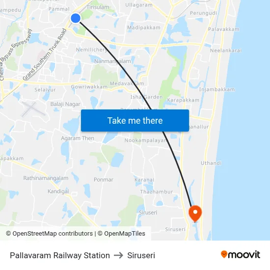 Pallavaram Railway Station to Siruseri map